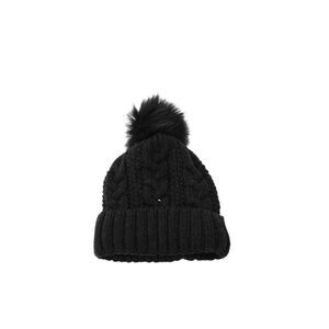 Surell Womens Faux Fur Cable Knit Beanie Hat Black Size One Size